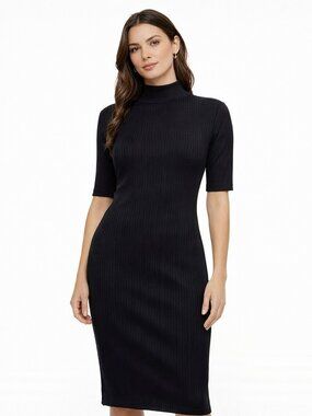 GAP Womens Ribbed Mockneck Black Midi Dress XS Bodycon